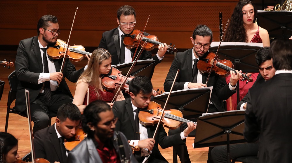 Foto de jovenes músicos interpretando instrumento en grupo de cámara